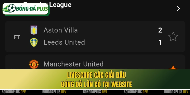 Livescore các giải đấu bóng đá lớn có tại website